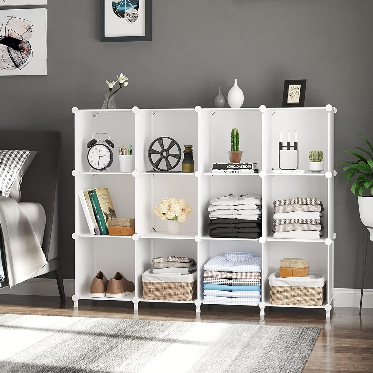 awtatos 12 cube storage organizer, closet organizer storage, side view