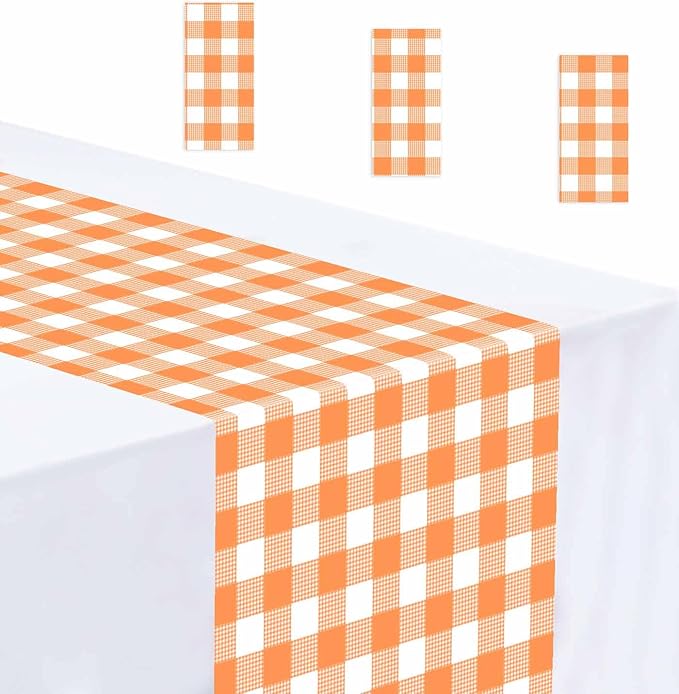 3 Pcs Orange and White Checkered Table Runner Plastic 14 x 108 Disposable by MUNILAIL