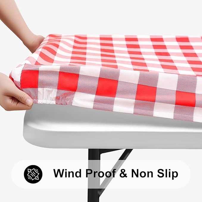 Smiry Rectangle Picnic Table Cloth, Elastic Waterproof Fitted Vinyl Tablecloths - Image 2
