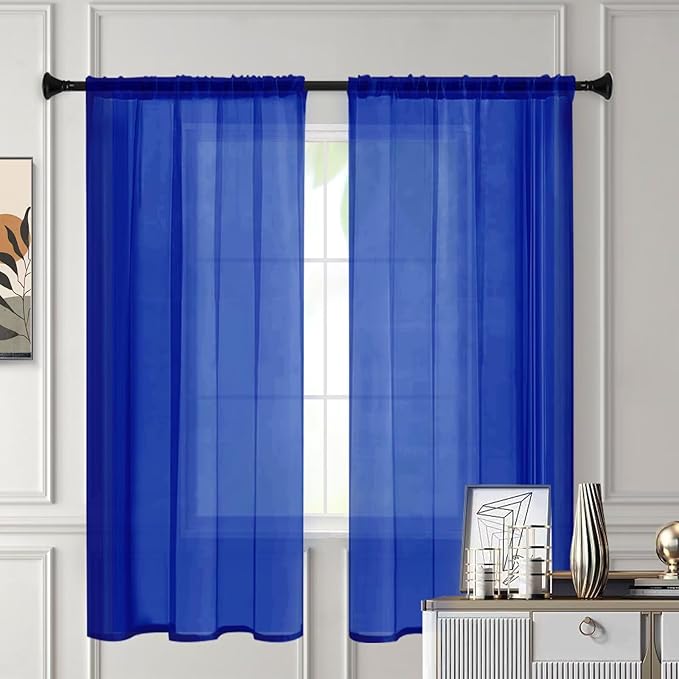 Sheer Curtains 54 Inches Long 2 Panels, Rod Pocket Short Curtain - Image 3