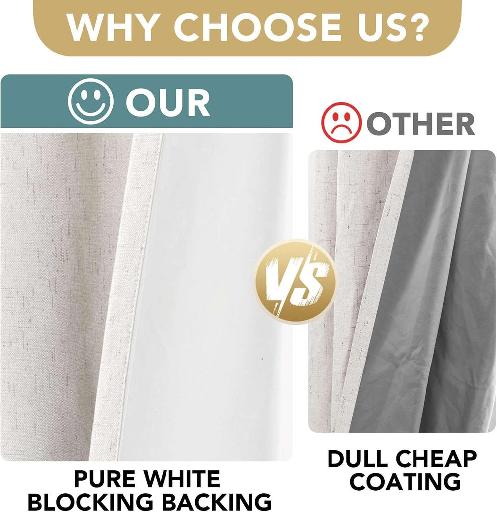 H.VERSAILTEX 100% Blackout Linen Curtains 84" L 2 Panels Ivory