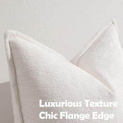 Pack of 2 Cream White Decorative Throw Pillow Covers 22x22 Cozy Soft Chenille - Image 2