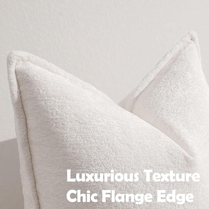 Pack of 2 Cream White Decorative Throw Pillow Covers 18x18 Cozy Soft Chenille - Image 2