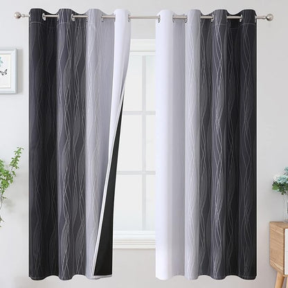 Estelar Textiler Ombre Greyish White Black Blackout Curtains & Drapes 63 Inch by ESTELARTEXTILER