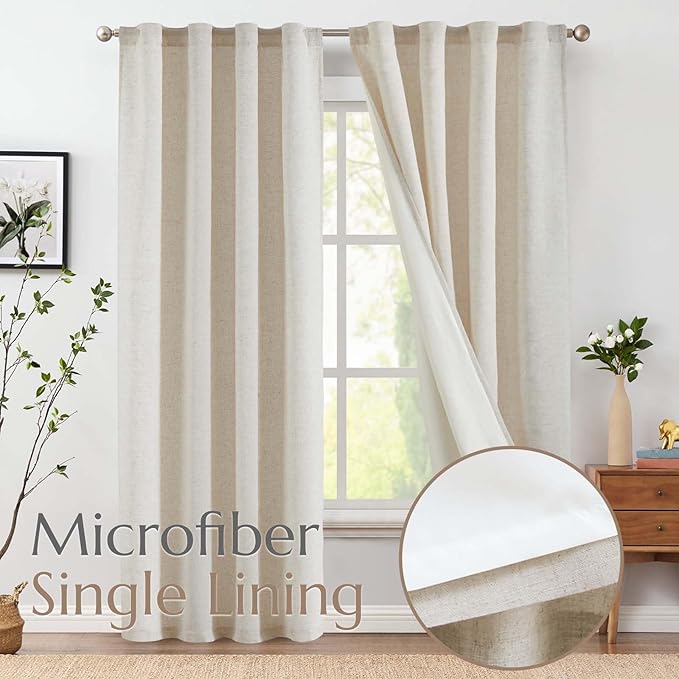 jinchan Beige Lined Linen Blend Curtains - Image 2