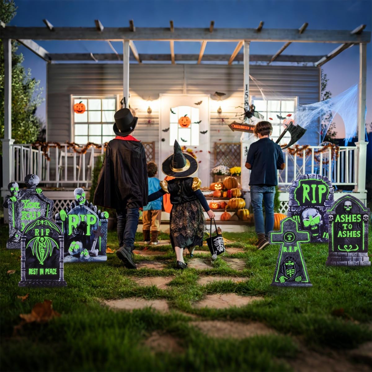 Halloween Decorations Outdoor Tombstone Yard Sign with Stakes 6PCS Glow in the Dark Waterproof Graveyard Tombstones Scary Zombie Theme Halloween Outdoor Decor for Family Home Front Yard Lawn Garden