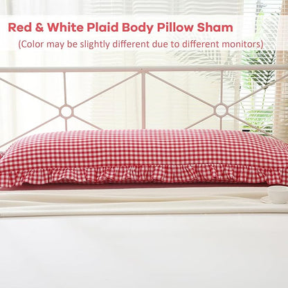 Red White Plaid Gingham Body Pillow Cover - Image 2