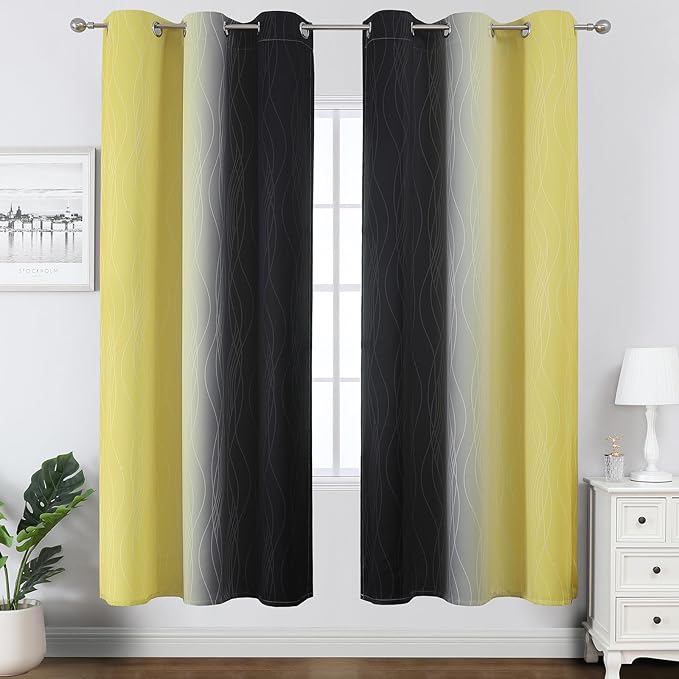Estelar Textiler Yellow and Black Ombre Blackout Curtains - Image 2