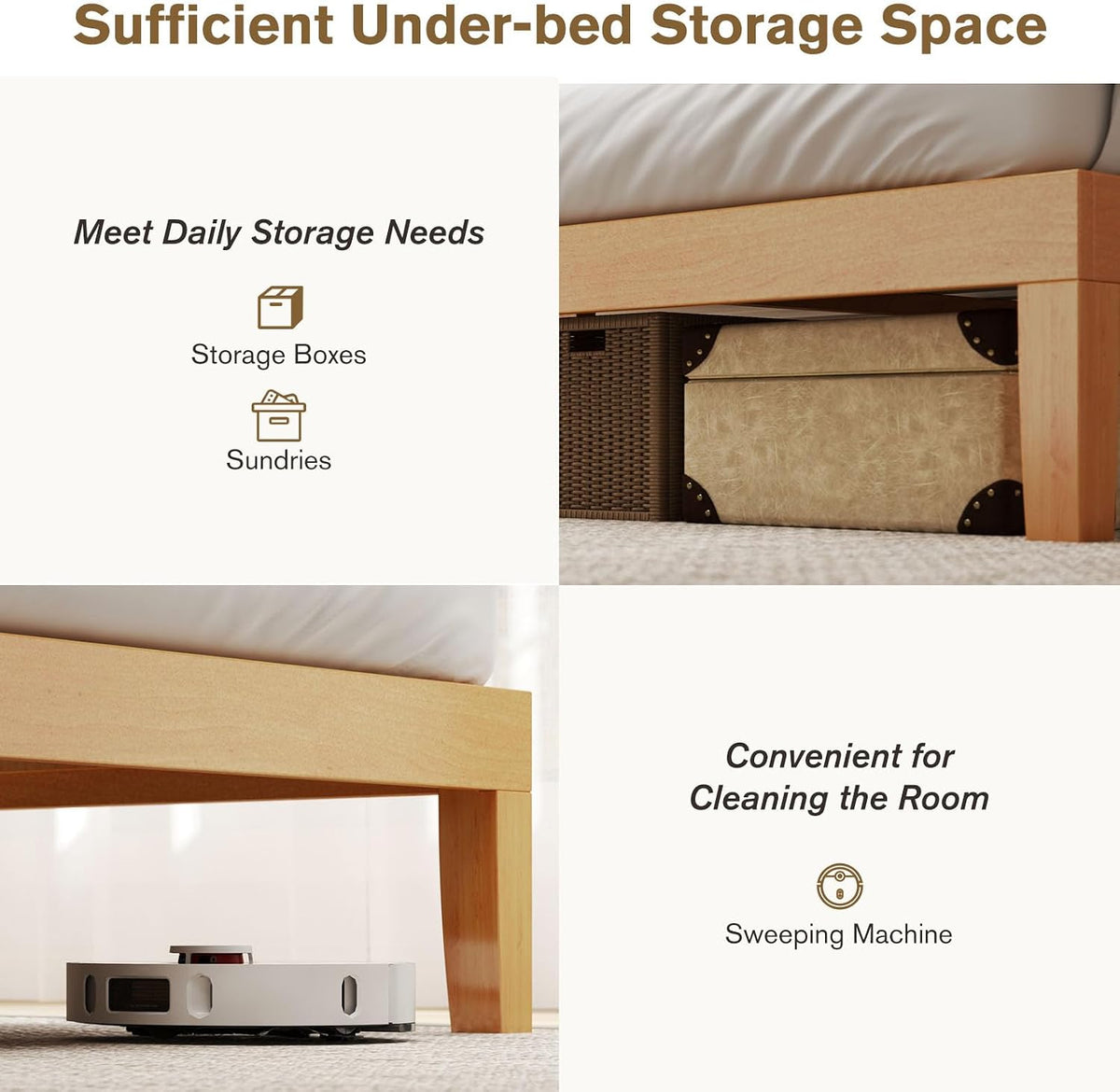 sweetcrispy king size bed frame, platform bed frame, close-up detail