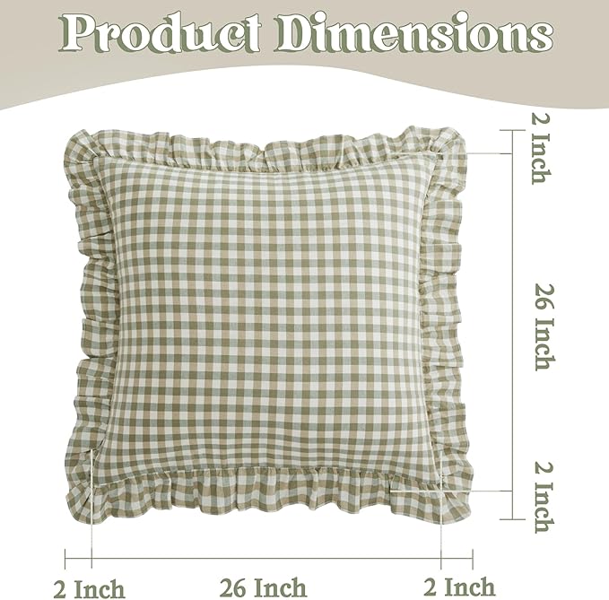 KKJIAF Ruffle Gingham Pillow Covers 26 x 26 Inches, Cotton Plaid Throw Pillow - Image 2