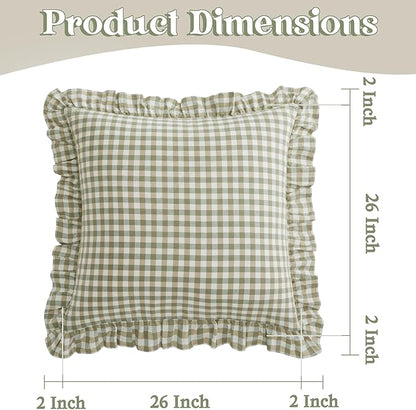 KKJIAF Ruffle Gingham Pillow Covers 26 x 26 Inches, Cotton Plaid Throw Pillow - Image 2