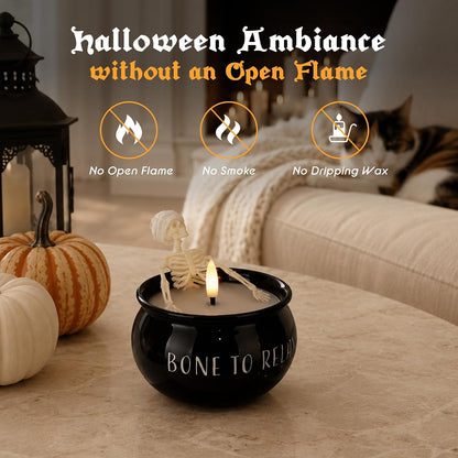 Halloween Flameless Candles 2 Pack, Skeleton Bath Battery Operated Decor
