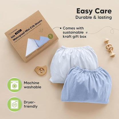 2-Pack Waterproof Pack and Play Sheets, Mini Crib Sheets Fitted - Image 8