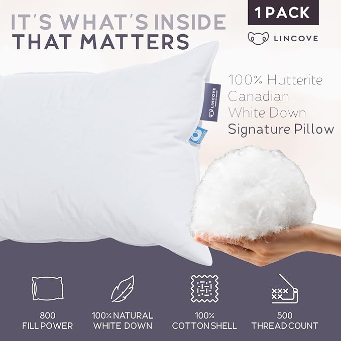 Lincove Signature 100% Natural Canadian White Down Pillow - Image 2