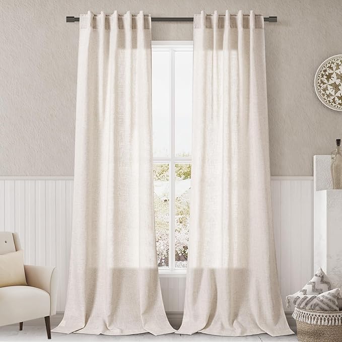 Beige Linen Curtains 84 Inches Long by Nanspring