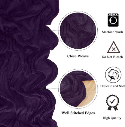 FANPROMS Purple Cheesecloth Table Runner 6 Pack 10FT Rustic Gauze Table Runner Cheesecloth Fabric for Halloween Decor Boho Cheese Cloth Tables Runners Dark Purple for Bridal Shower Prom Party Decor