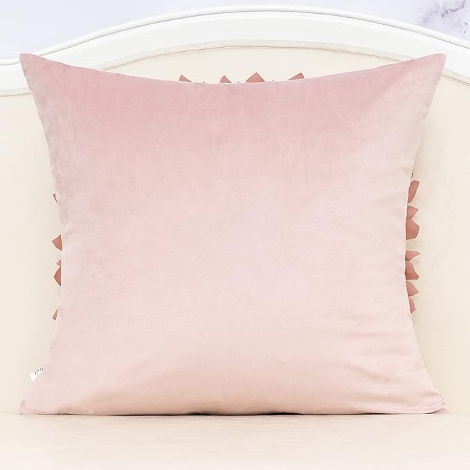 Alerfa 3D Flower Handmade Throw Pillow Cover Decorative Pink Velvet Pillowcase - Image 2
