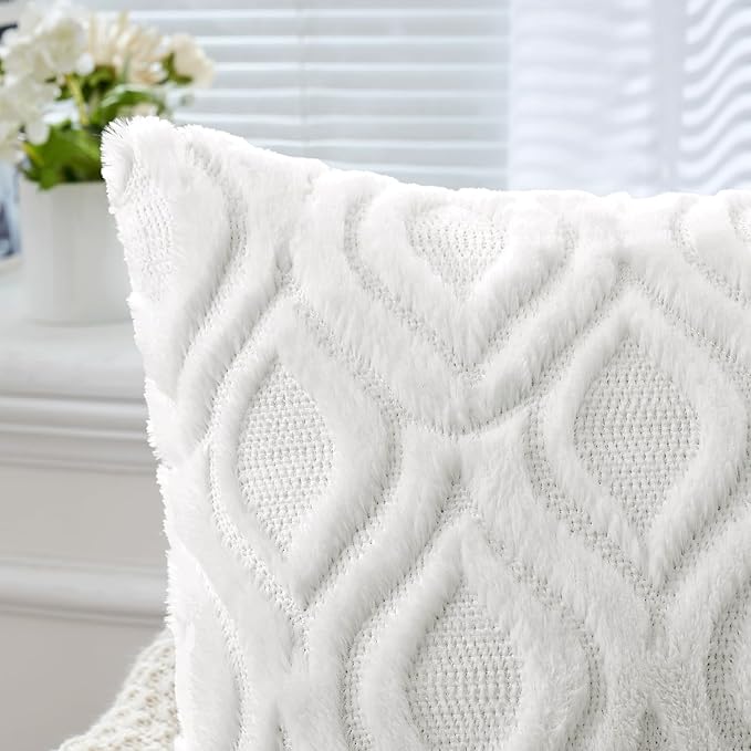MIULEE Pure White Throw Pillow Covers 18x18 Inch, Soft Winter Plush Faux Wool - Image 3