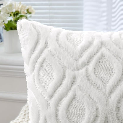MIULEE Pure White Throw Pillow Covers 16x16 Inch, Soft Winter Plush Faux Wool - Image 3