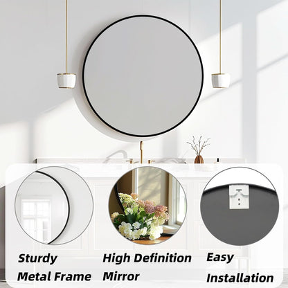 round mirror 30 inch, circle black mirror, matte shown in use