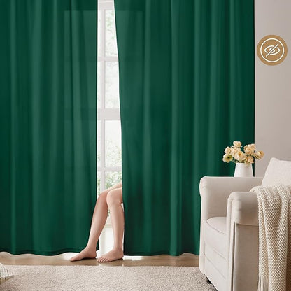 HOMEIDEAS Non-See-Through Dark Green Privacy Semi Sheer Curtains 84 Inches Long - Image 2
