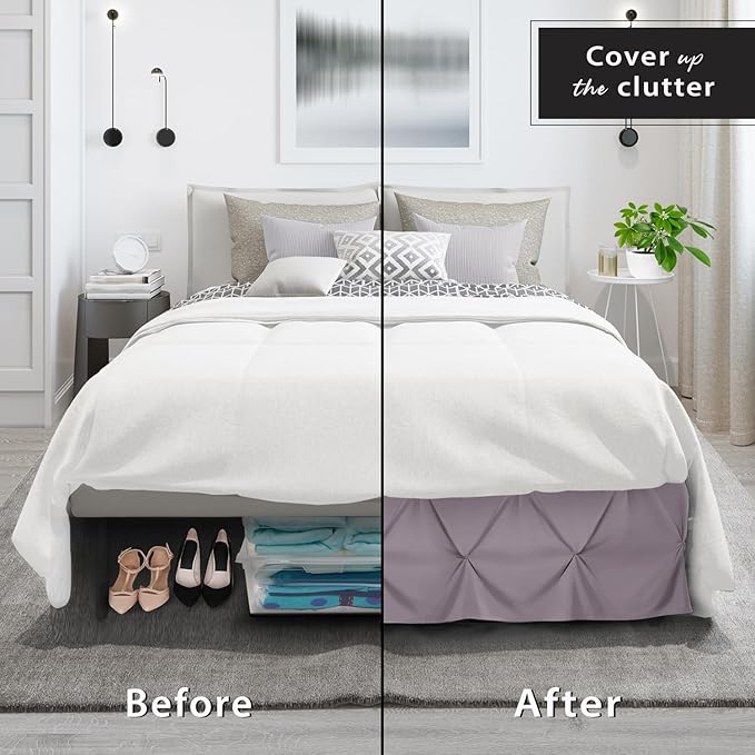Nestl Dusty Purple Bed Skirt Twin Size, Pinch Pleat Twin Bed Skirt, Hotel - Image 4