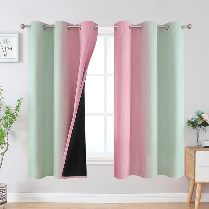 Estelar Textiler Pink and Sage Green Blackout Curtains & Drapes by ESTELARTEXTILER