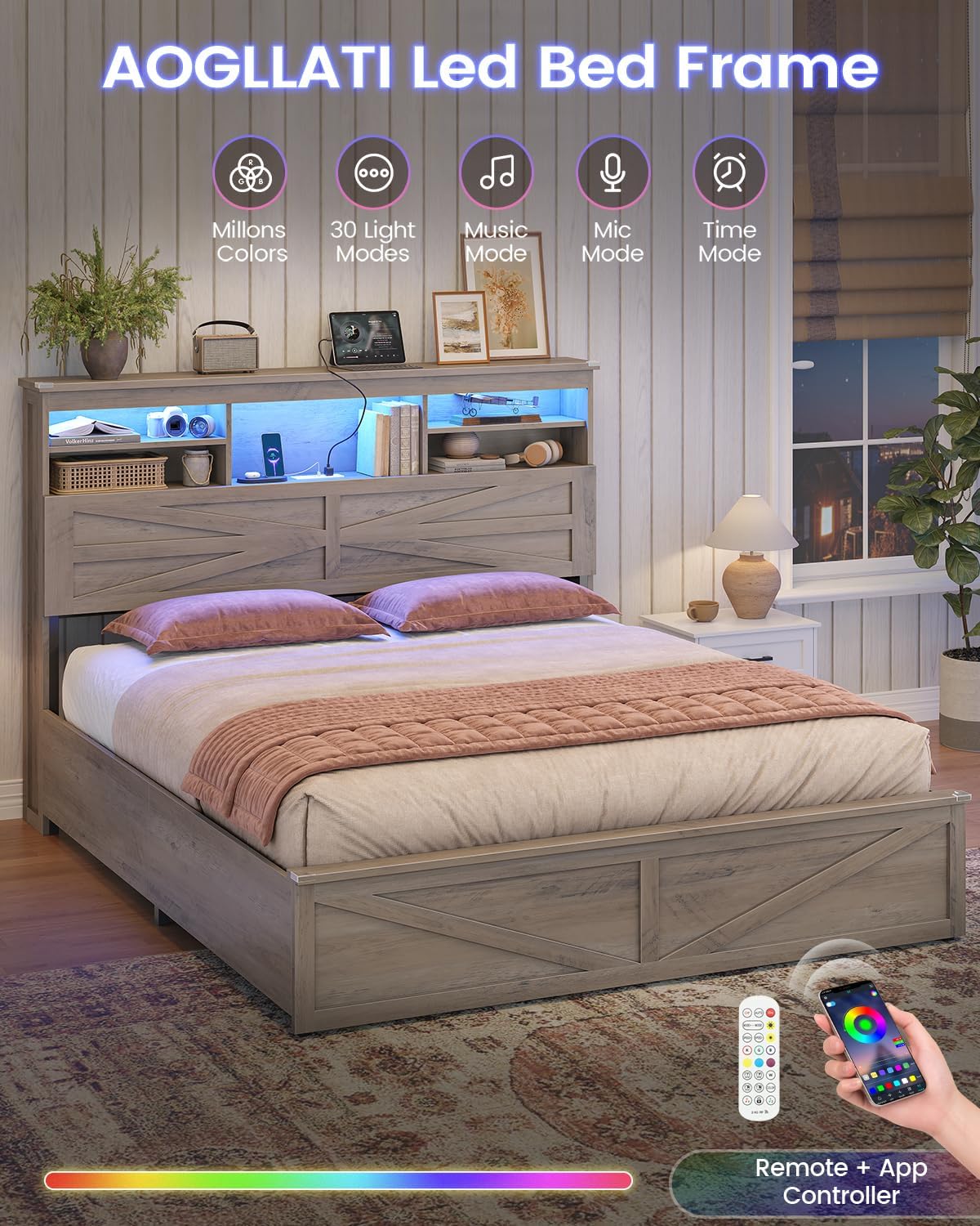 aogllati farmhouse full size bed frame with lift, package contents