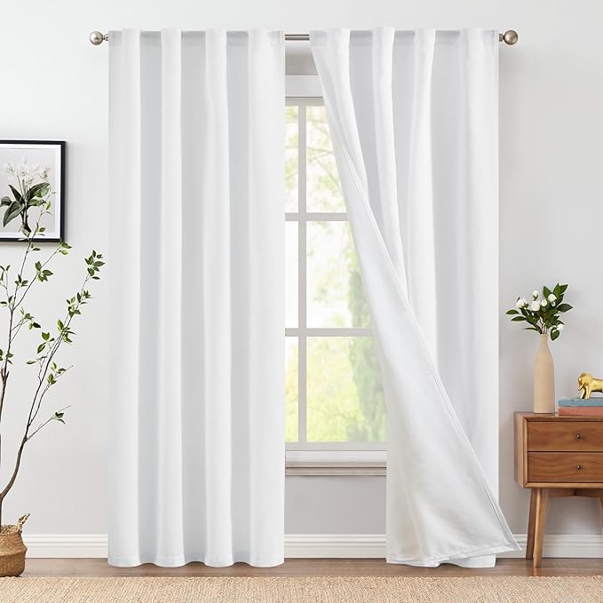 jinchan Linen Curtains with Privacy Lining 84 Inch Length White Farmhouse by JINCHAN