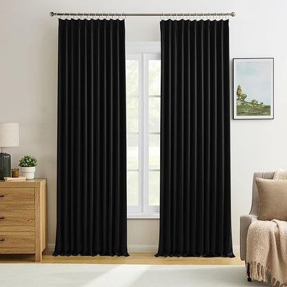 KEQIAOSUOCAI 72 Inch Wide Black Pinch Pleated Curtains 72 x 105, Thermal by KEQIAOSUOCAI