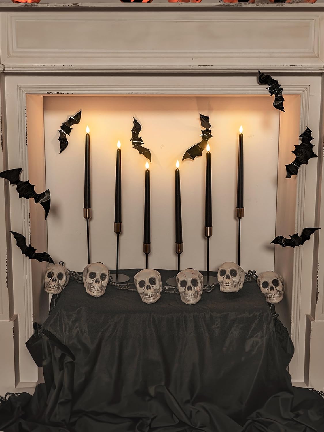 Homemory 12 Pcs Black Flameless Taper Candles Flickering, NO Remote, 11 Inches Taper Candles Battery Operated, Realistic Electric LED Candlesticks Made of Plastic for Halloween Party Home Decor