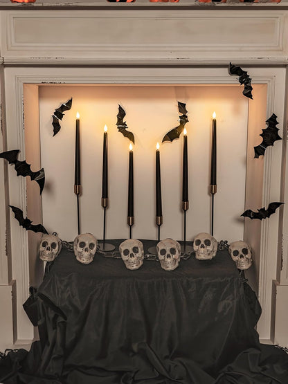 Homemory 12 Pcs Black Flameless Taper Candles Flickering, NO Remote, 11 Inches Taper Candles Battery Operated, Realistic Electric LED Candlesticks Made of Plastic for Halloween Party Home Decor