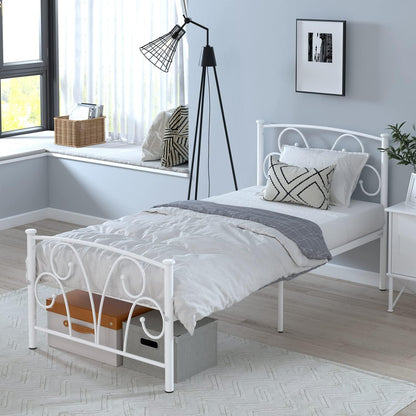 elephance twin bed frame with headboard&footboard metal platform, side view