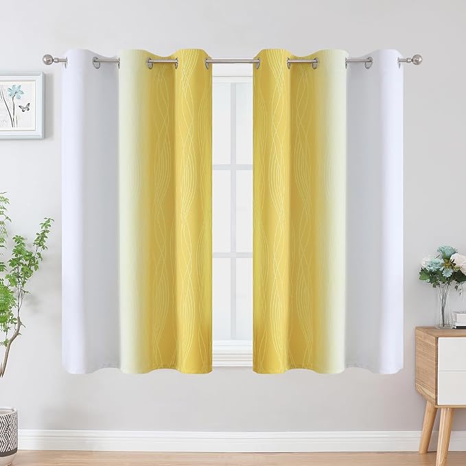 Estelar Textiler Yellow and Greyish White Ombre Blackout Curtains 45 Inch - Image 2