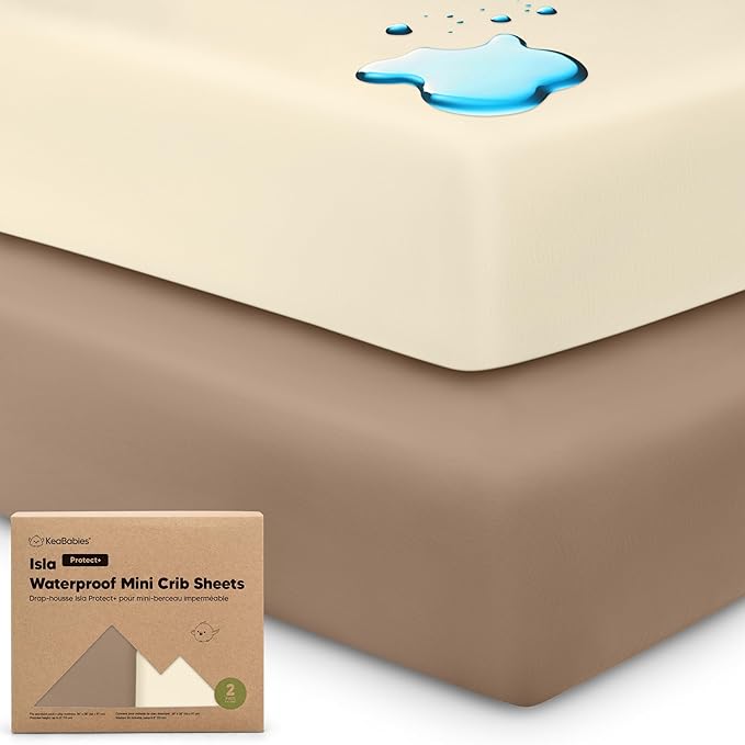 2-Pack Waterproof Pack and Play Sheets, Mini Crib Sheets Fitted by KeaBabies