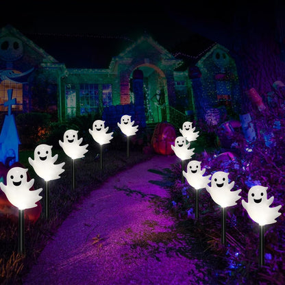 10 Pack Solar Halloween Ghost Pathway Lights, 3D Solar Lights
