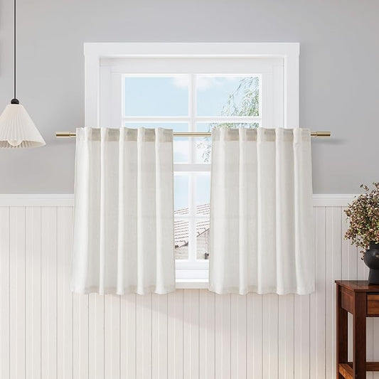 Nanspring Cream Kitchen Curtains 36 Inch Length 2 Panels Set Linen Blend Back by Nanspring