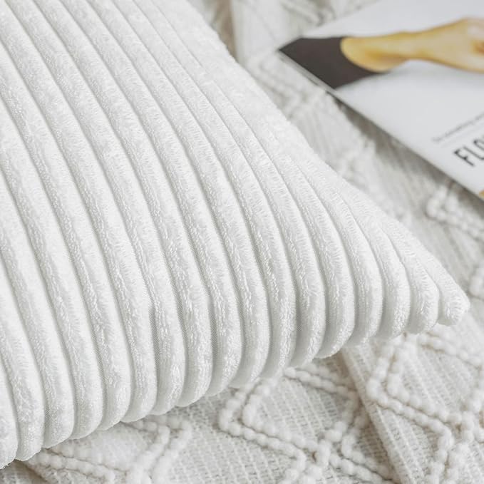 MIULEE Winter Pack of 2 Corduroy Pillow Covers Soft Soild Striped Throw Pillow - Image 2