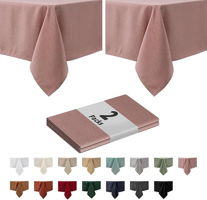 maxmill 2 Pack Rectangle 52 x 70 Inch Slubby Textured Tablecloth Waterproof by maxmill