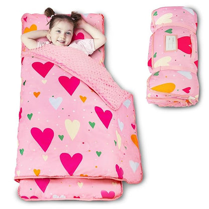 Toddler Nap Mat with Pillow and Minky Blanket, Large 55"x35" Sleeping Bag by Beavtaens