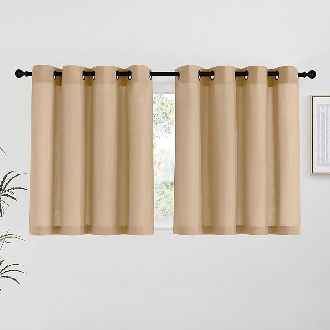 NICETOWN Burlap Linen Kitchen Curtains 36 inch Length, Decorative Thick Flax by NICETOWN