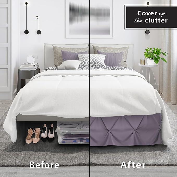 Nestl Grayish Purple Bed Skirt Full Size, Pinch Pleat Full Bed Skirt, Hotel - Image 4