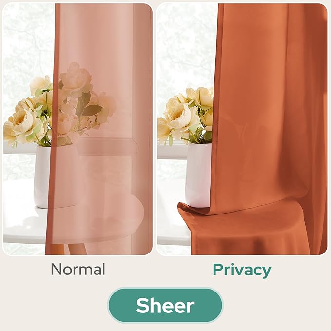 HOMEIDEAS Fall Burnt Orange Privacy Semi Sheer Curtains Non-See-Through 84 - Image 3