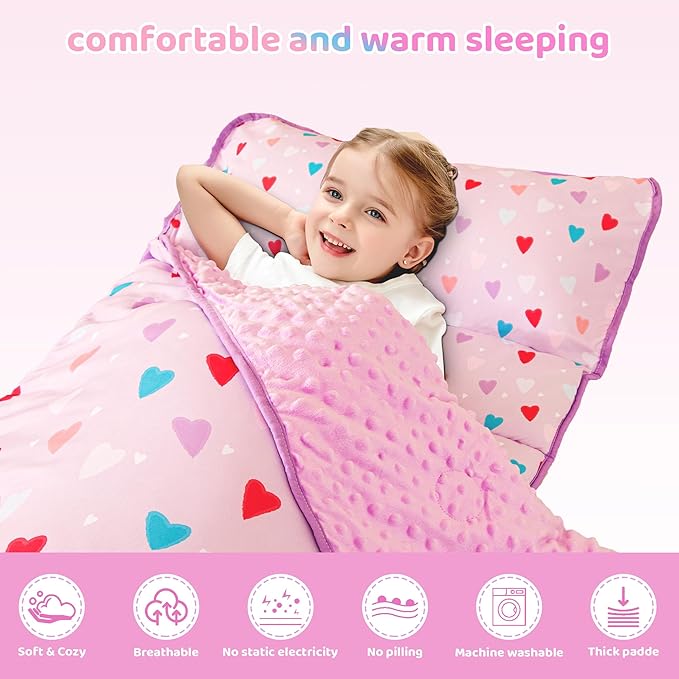 Viviland Toddler Kid Nap Mat for Preschool, Girls Heart Slumber Bag, - Image 6