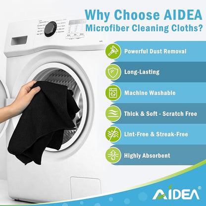 AIDEA Microfiber Cleaning Cloth Black 50PK, Microfiber Towels - Image 2