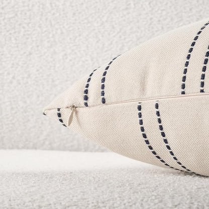 Decorative Throw Pillow Covers 20x20 Inch Set of 2 Linen Striped Accent Neutral - Image 2