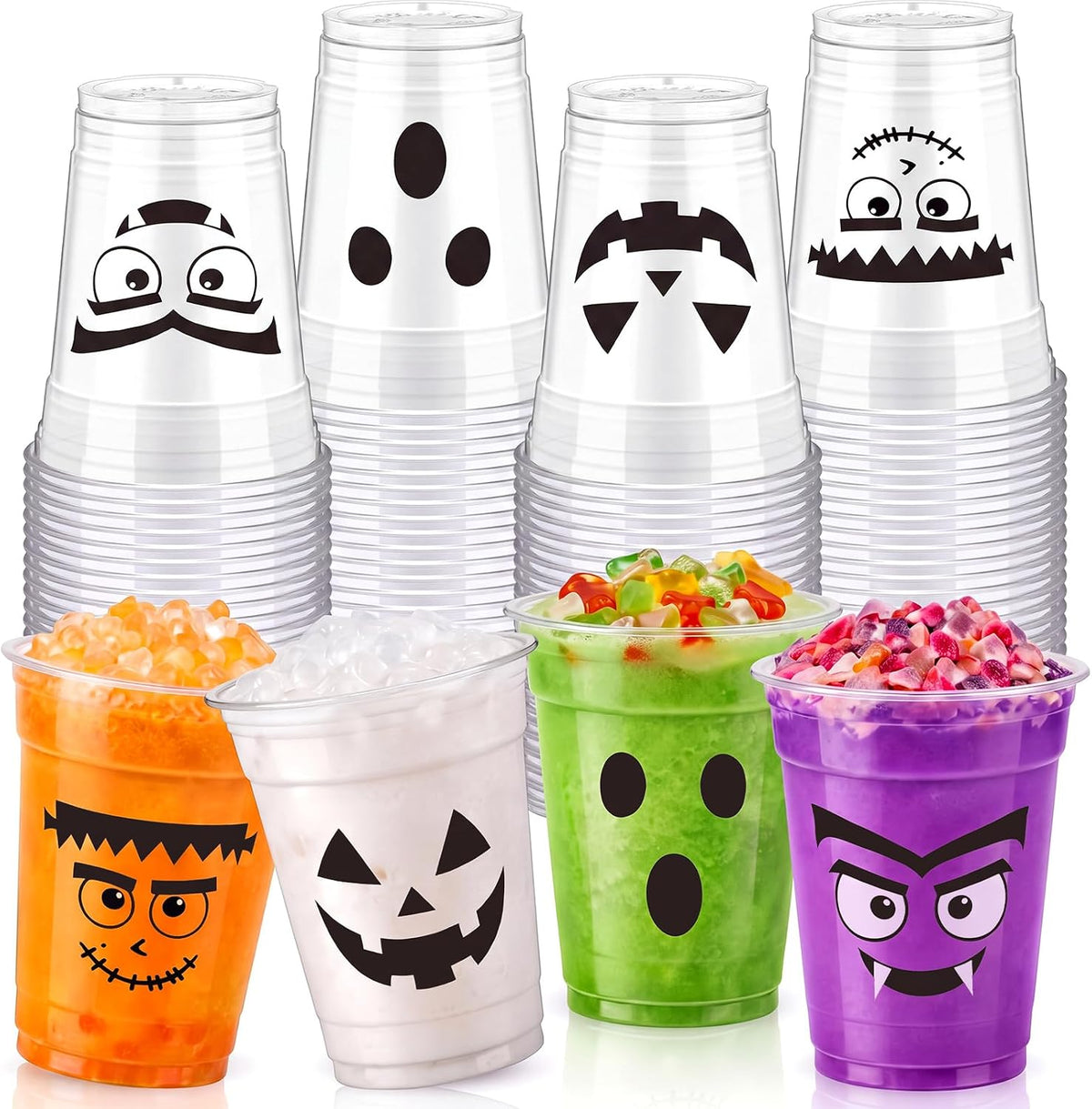 Bokon 100 Pcs 12 oz Halloween Plastic Cups, Cute Spooky