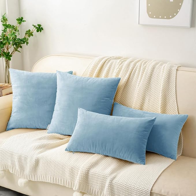 HWY 50 Light Blue Velvet Throw Pillow Covers 22x22 Inch - Image 2
