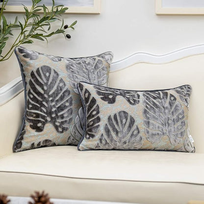 Alerfa 18 x 18 Inch Square Leaf Pillow Embroidery Cut Velvet Cushion Case - Image 4