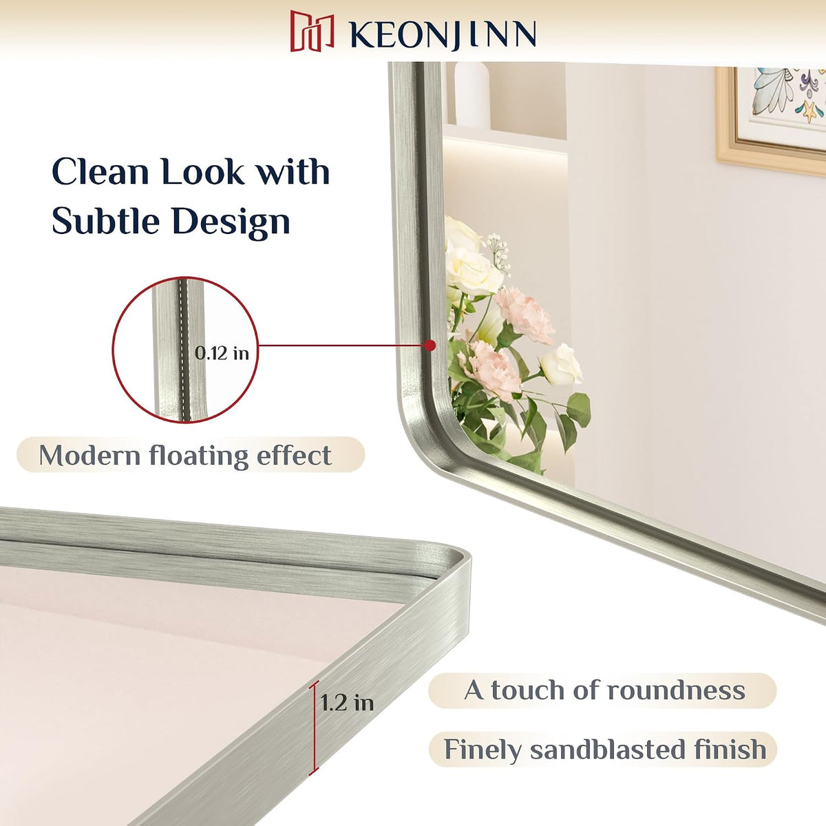 keonjinn 20 x 30 inch brushed nickel bathroom, close-up detail